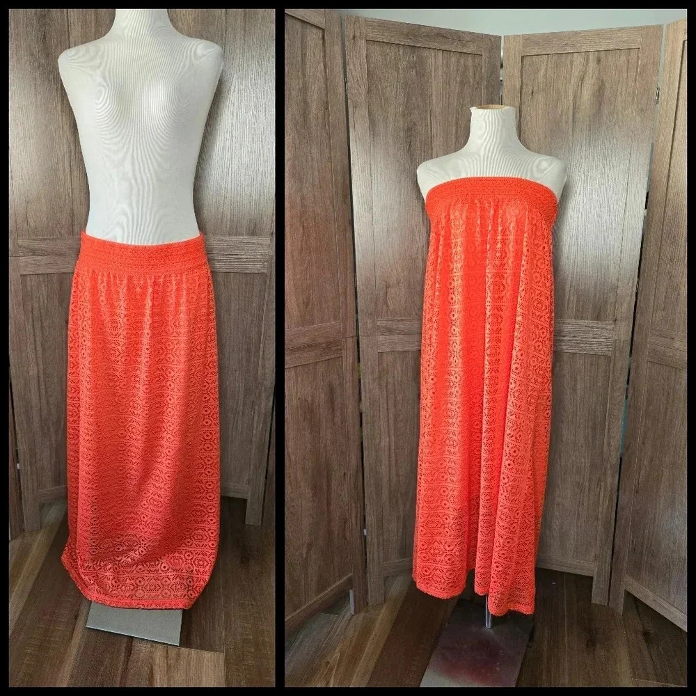 Elegant Orange Lace crochet maxi skirt